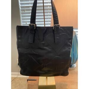 MCM Black Leather "Suits" Tote bag embossed with spade heart diamond clubs